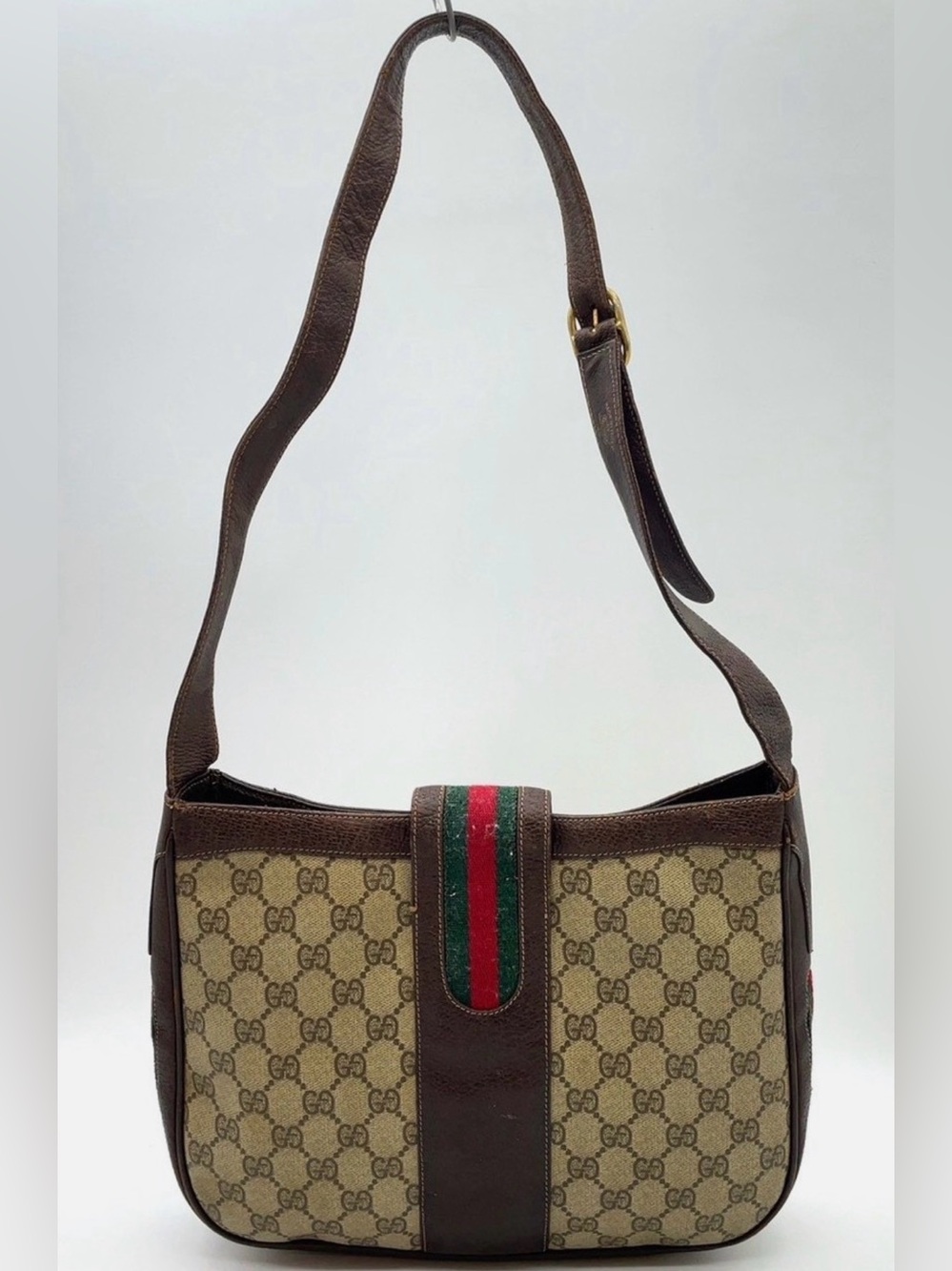 Auth Gucci GG Supreme Sherry Line Riding Boots Brown Shoulder Bag ๐ - Picture 3 of 15